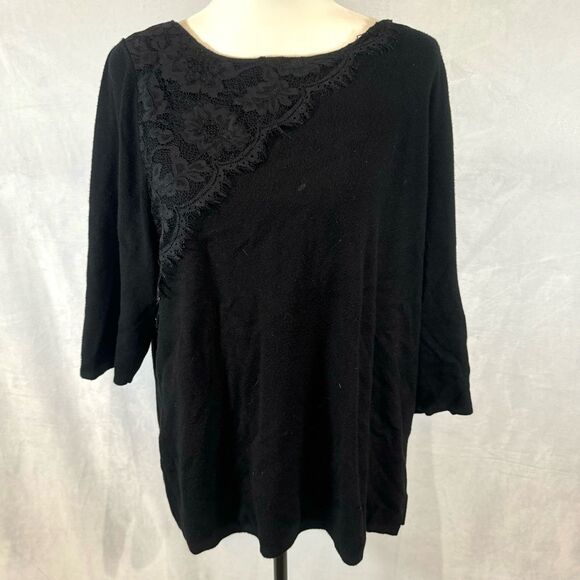 Lane Bryant black lace detail knit sweater top size 18/20 - Picture 1 of 5